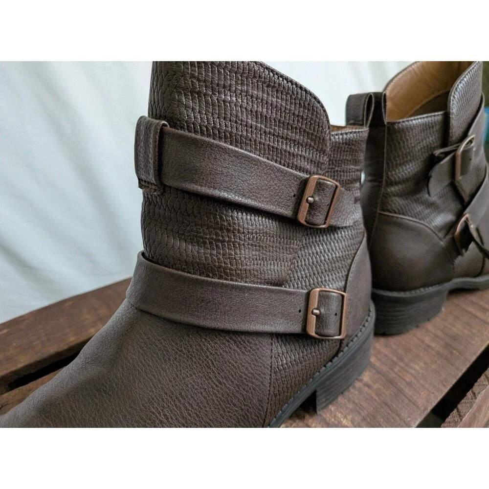 Croft and Barrow Ankle Boots Womens 10 Tower Brown Ortholite Inserts Buckles Zip